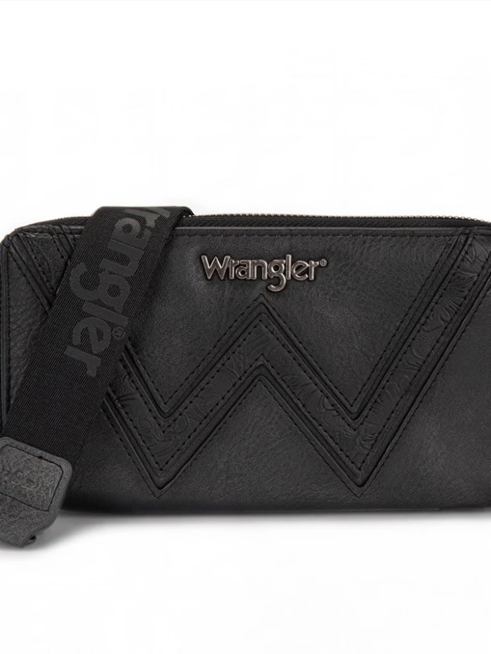 Wrangler Chevron Stitch Zip Around Wristlet Wallet Black
